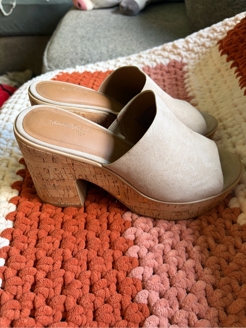 Beige Suede Cork Block Heel